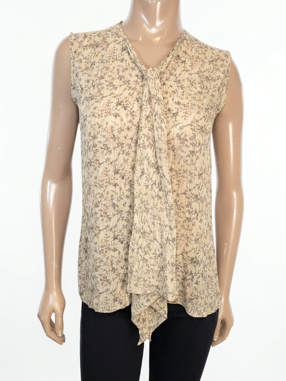 Emanuel Ungaro Silk Blouse Draped Tie Neck Top Floral Petite Size 12 Vintage